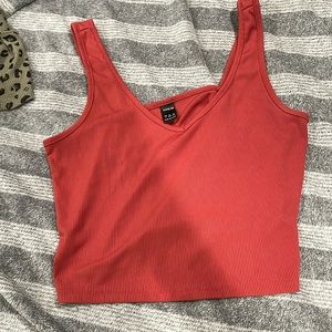 shein crop top size large but fits smaller orangish-red